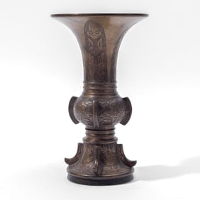 Chinese Cast Bronze Gu Form Vase