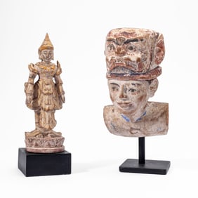 Burmese Polychromed Wood Nat Head & Figure