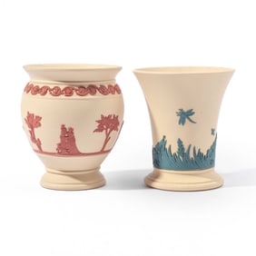 2 Wedgwood Primrose Yellow Vases / Insects