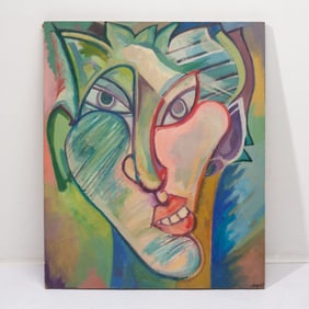 Expressionist Portrait Oil on Board Painting