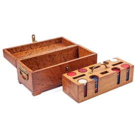 Vintage Celluloid Poker Chip Set in Wood Case