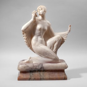 Alberto Saccardi Art Deco Carved Marble Sculpture