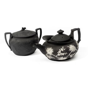 Wedgwood Black Basalt Japonisme Teapot & Sugar