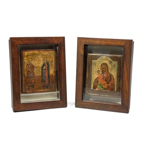 2 Antique Painted Wood Russian Icons