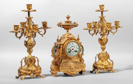 Brunfaut French Clock & Candelabra Set