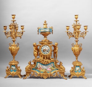 French Porcelain & Ormolu Clock