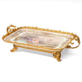 Gilt Metal Metal Mounted Sevres Style Footed Tray
