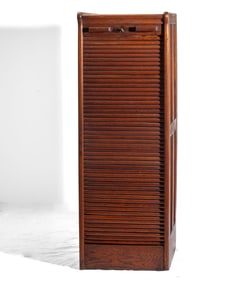 Antique Oak Tambour Door Filing Cabinet