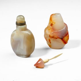 2 Chinese Carved Agate Snuff Bottles