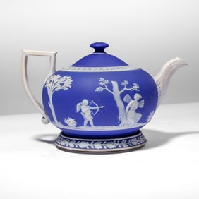Wedgwood Blue Dip Jasper Teapot Cupid & Psyche
