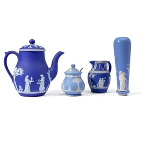 Wedgwood Blue Dip Jasper Coffee / Creamer / Sugar