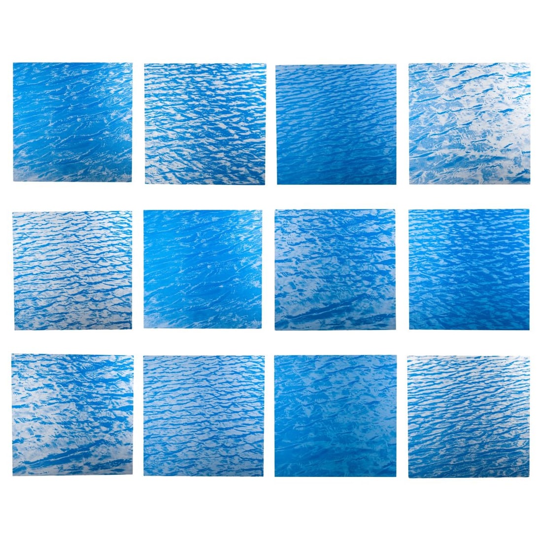 Ray Charles White "Aluminum Water Study": Ray Charles White (b.1961 New York) "Aluminum Water Study" Enamel on Anodized Aluminum Panels, 1998. Edition 15/20. Signed on verso of panel #12. Artwork consists of 12 16x16" aluminum sheets; aluminu