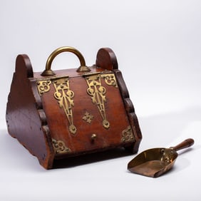 Antique English Mahogany & Brass Coal Scuttle