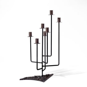 Vintage Steel & Copper Brutalist Candelabra