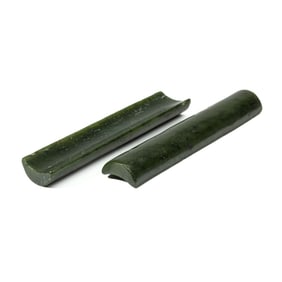 Pair Chinese Mottled Green Jade Paperweights