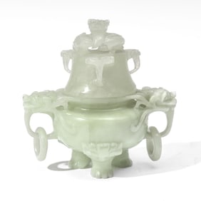 Chinese Celadon Carved Jade Censer
