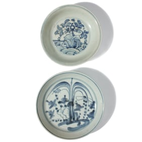 2 Chinese Ming Dynasty Blue & White Dishes