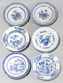 6 Chinese Export Blue & White Dishes