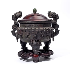Chinese Bronze Makara Beast Incense Burner
