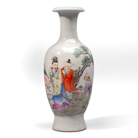 Chinese Enameled Porcelain Vase Scholar Scene
