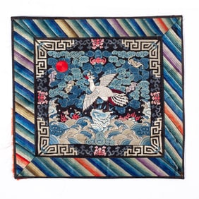 Chinese Embroidered Black Silk Rank Badge