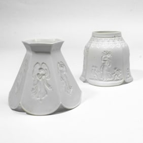2 Wedgwood White Lithophane Lamp Shades