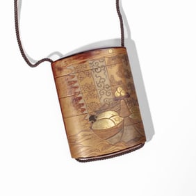 Japanese Lacquer & Inlaid Brass Inro