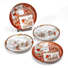 4 Japanese Kutani Porcelain Dishes