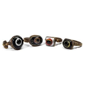 4 Phoenician "Evil Eye" Polished Bronze Rings