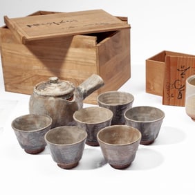Japanese Susumu Notomi Hagi Ware Tea Set