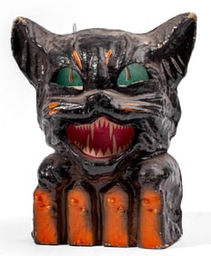 Antique Halloween Paper Mache Cat Lantern