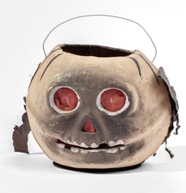 Antique Halloween Paper Mache Skull Lantern