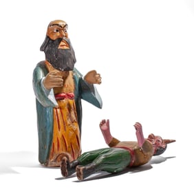 2 Mexican Carved Wood Folk Art Figures