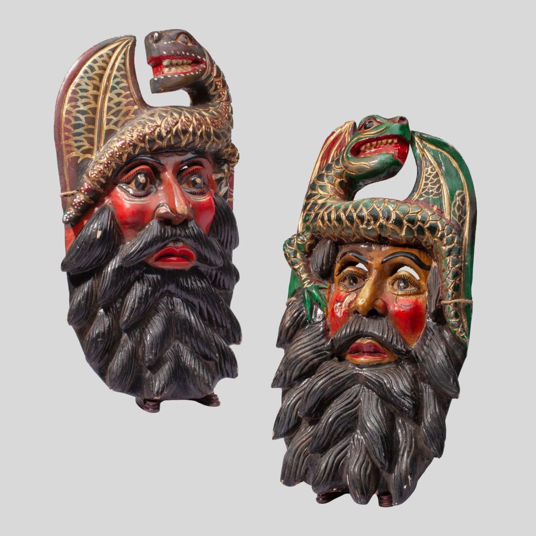 2 Mexican Folk Art Polychrome Conquistador Masks (1 of 8)