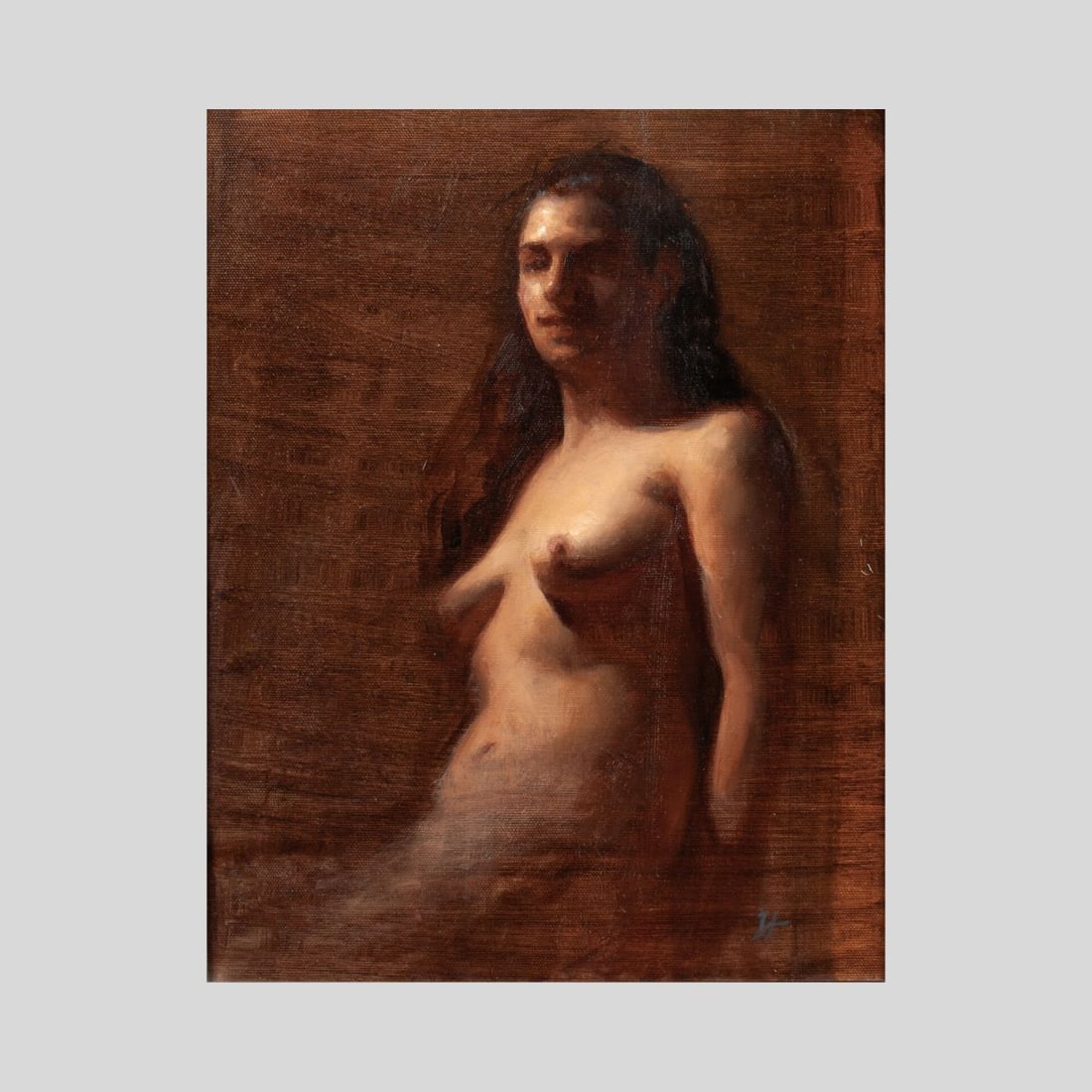 Juliette Aristides (WA) "Sketch of Tessa" Oil: Juliette Aristides (b.1971 Washington) "Sketch of Tessa" Oil on Canvas, 2011. Signed lower right, John Pence Gallery (San Francisco) label on verso. Canvas measures 13.5x10.5"; framed in dark stained