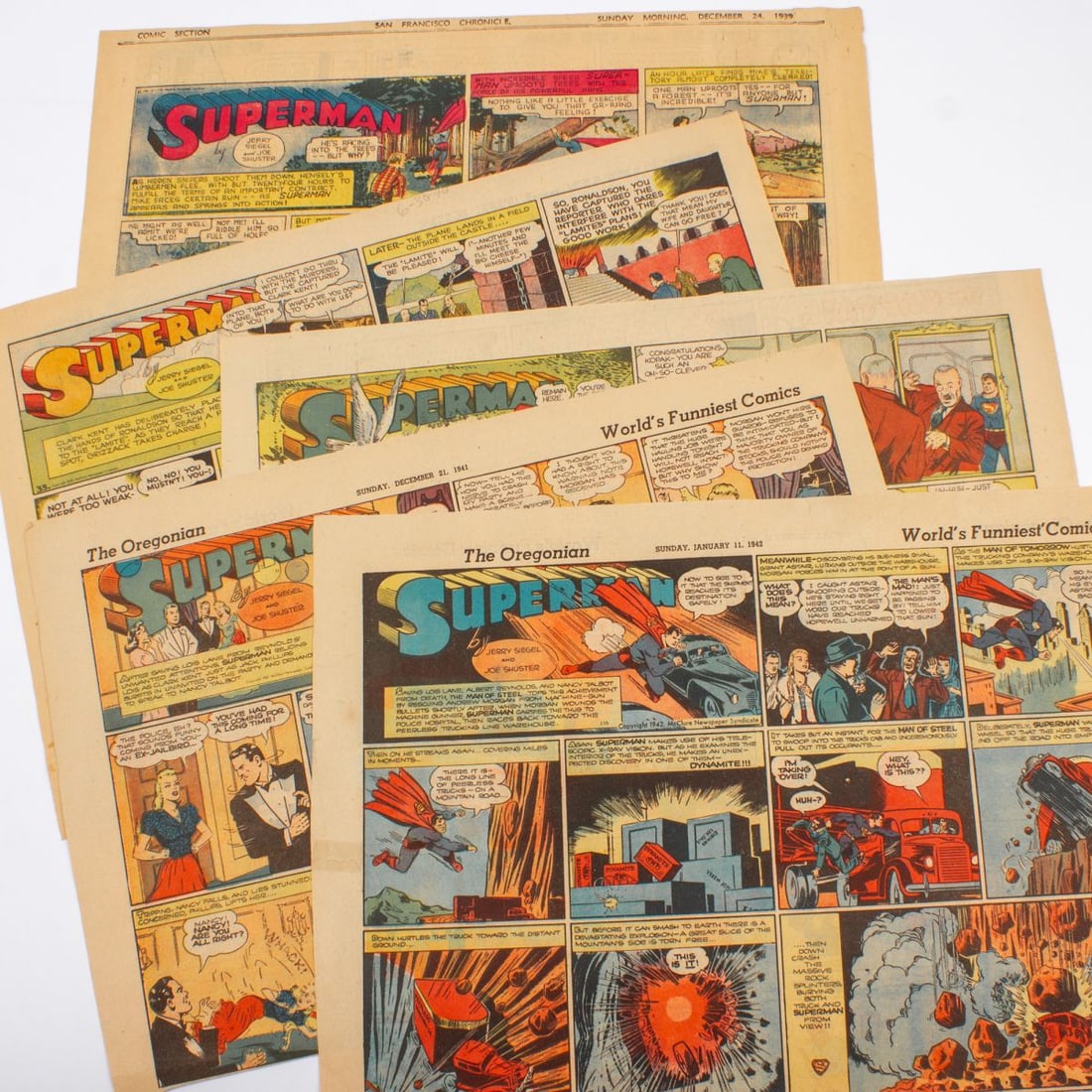 Group of 6 1940's Superman Sunday Comic Strips (1 of 4)