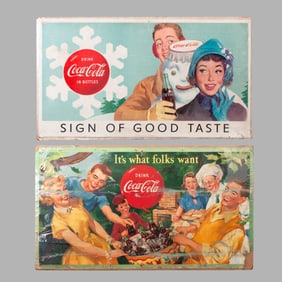 2 Vintage Coca-Cola Advertising Cardboard Signs