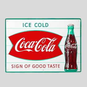 Vintage Coca-Cola Fishtail Metal Advertising Sign