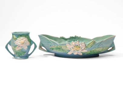 Roseville Pottery White Lily Bowl & Small Vase