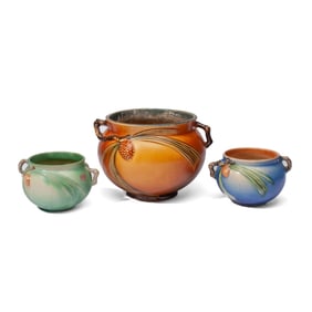 Roseville Pottery Pinecone Jardiniere Pots