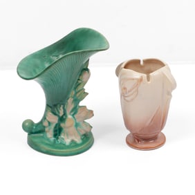 Roseville Pottery Teasel & Peony Cornucopia Vase
