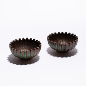 Pair Maurice Ascalon for Pal-Bell Bronze Ashtrays