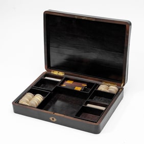 Antique French Inlaid Ebonized Wood Game Box