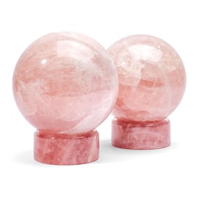 Pair Large Rose Quartz Spheres & Stands