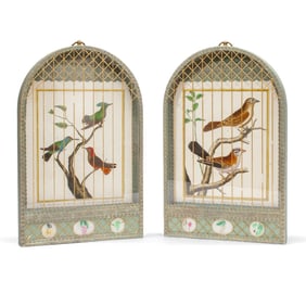 Pair French Engravings of Birds in Arched Frames