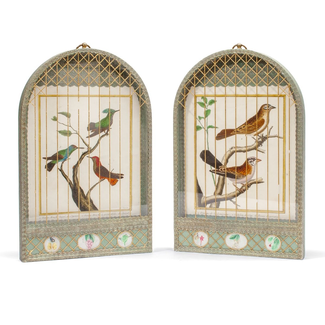 Pair French Engravings of Birds in Arched Frames (1 of 6)