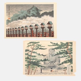 2 Japanese Tomikichiro Tokuriki Woodblock Prints