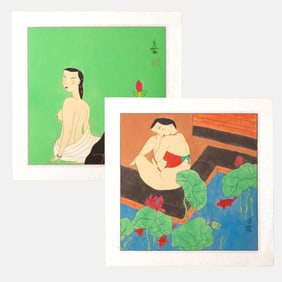 Hu Yongkai "Ladies in the Nude" Colored Prints