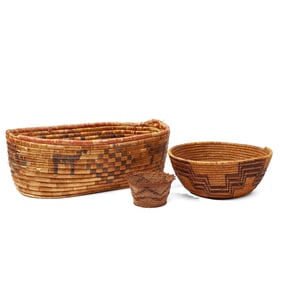 3 Antique/Vintage Imbricated Salish Baskets