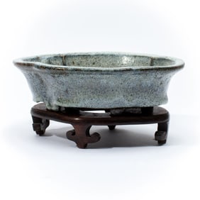 Chinese Flambe Glazed Stoneware Quatrelobed Dish